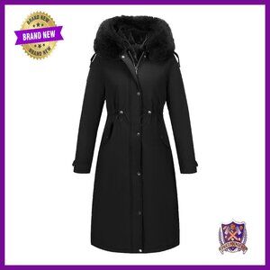 Women's Winter Parka Puffer Jacket with Hood and Fur Collar, Thick Warm Coat